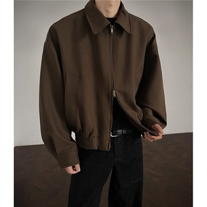 秋装新品 美式夹克棕色翻领短款外套男 H1149 特P75图片