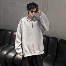 SM05-P42翻领卫衣男士春秋季潮流宽松百搭polo衫长袖t恤半拉链，男装Polo衫，电商B323A