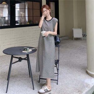 法式慵懒风连衣裙女气质2025夏季新款时尚宽松拼接高腰无袖长裙图片