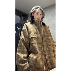 冬季加厚保暖棉服格子棉衣美式情侣两面穿羊羔毛外套男MY56-P135，男装棉衣，电商B295