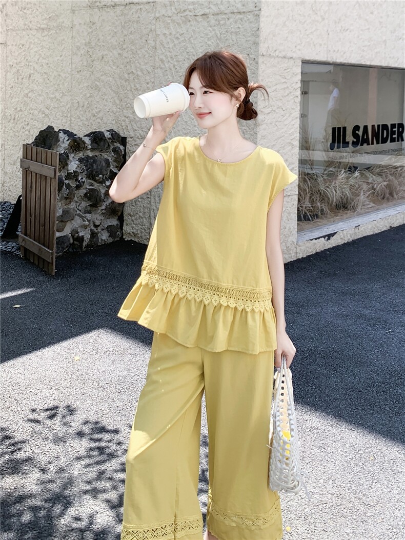 主推重工艺拼接蕾丝女夏新款休闲减龄穿搭两件套A2608-139-K218,女装套装/套裙,美静678