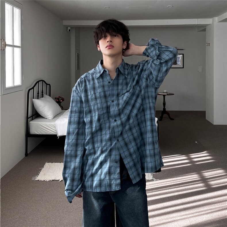 新款男女装格子衬衫春韩系穿搭长袖衬衣设计感宽松外套825P50,男装衬衫,星座710