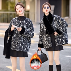 高级感提花新中式g风小香风丝绒围巾白鸭绒羽绒服，女装羽绒服，采品优优