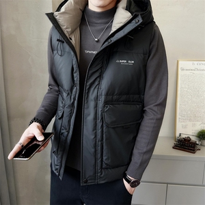 短款连帽羽绒马甲男休闲日系面包服保暖外套马甲背心M6093-P130