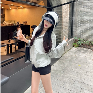 美式复古小众解构设计连帽卫衣男女宽松纯色情侣帽衫外套图片