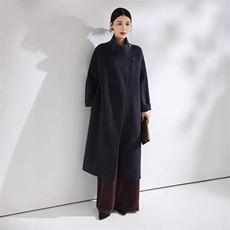 秋冬新款双面羊毛大衣时尚百搭立领，女装双面呢大衣，阿吉丽克