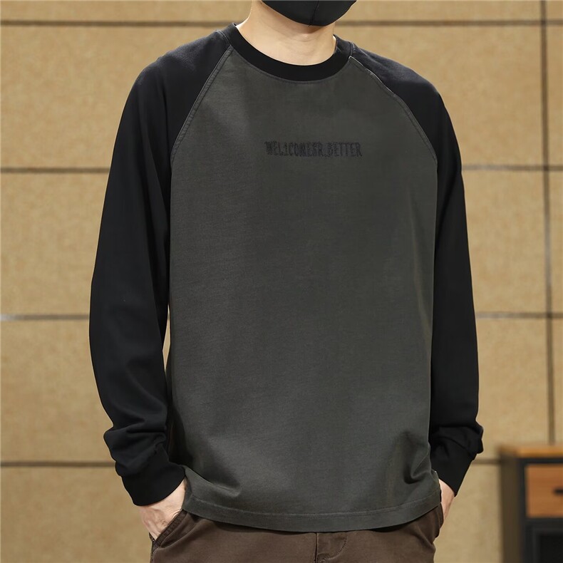 美式撞色长袖T恤男春秋新款宽松打底衫TA585-P50,男装T恤,星座208-5