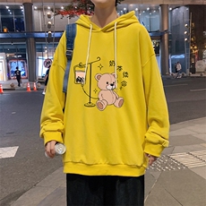 WY2194-P35加绒款-P40纯棉连帽卫衣男大码运动帽衫宽松薄外套男，男装卫衣，电商A040