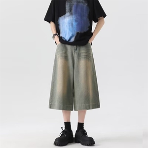 七分牛仔裤男士韩版潮流高街帅气宽松2024秋夏ins短裤RK2061-P42图片