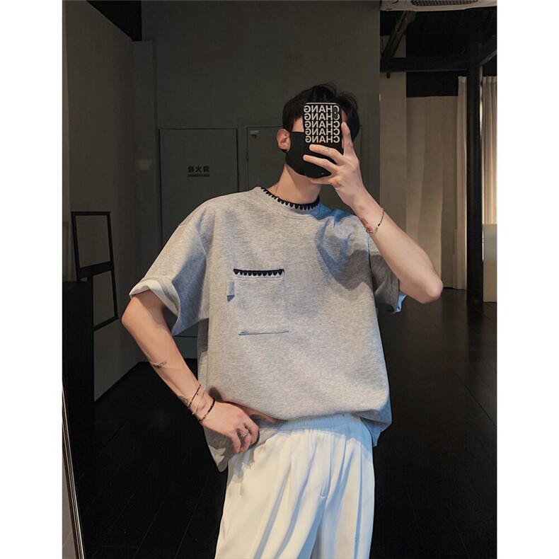 档口图贝壳绣夏季潮流短袖T恤男士百搭休闲设计感上衣P38,男装T恤,电商C306-1