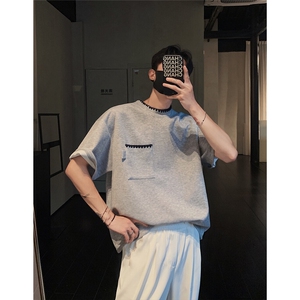档口图贝壳绣夏季潮流短袖T恤男士百搭休闲设计感上衣P38图片