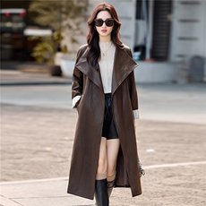 2026秋装新款时尚潮流气质宽松加棉中长款皮衣，女装皮衣，天丝秀