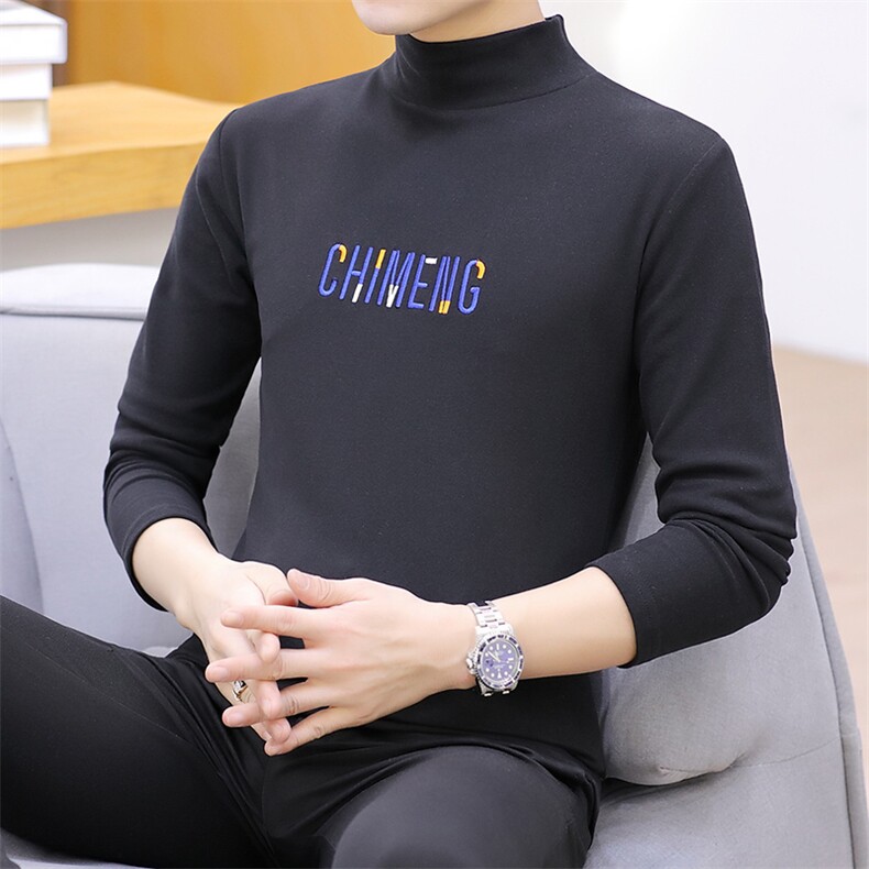 冬季半高领双面绒刺绣字母卫衣男加绒加厚保暖打底衫长袖黄333P28,男装卫衣,星座1207