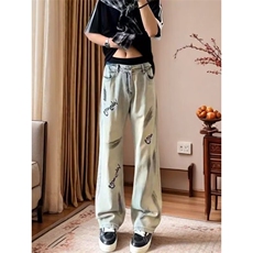 2025新款小众设计感扎染喷墨牛仔裤ins高街长裤欧美AMG120P45，男装牛仔裤，星座1013-5