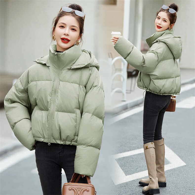 短款羽绒服女冬2023新款韩版小个子时尚洋气白鸭绒连帽面包服外套,女装羽绒服,欣美人