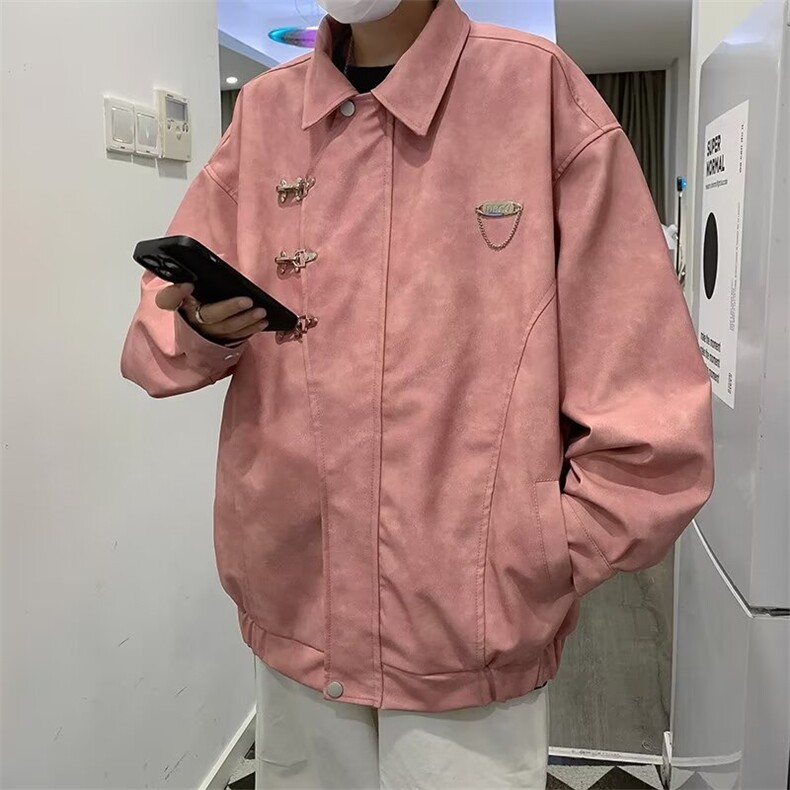 美式复古不规则皮外套男春秋古着vintage痞帅高级感皮衣工装夹克,男装夹克,星座601-2