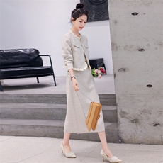 现货小香风2023年春季新款潮流高级有范显瘦收腰优雅甜美两件套，女装套装/套裙，卡杰菲