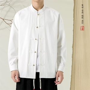 男秋季长袖衬衣居士汉服中式复古工装衬衫禅意茶服J6911-P55图片