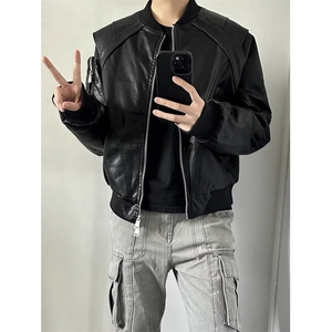 ins潮流蛇纹皮拼阿尔法皮衣日系百搭慵懒原宿气质简约文艺 JHT229图片