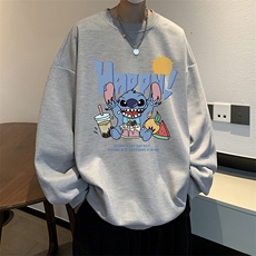 华夫格卫衣圆领卫衣男大码长袖t恤男外套HW76077-P30加绒款-P40，男装卫衣，电商A040