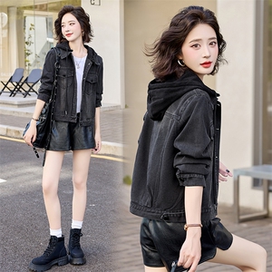 新款牛仔外套女春秋季2025年小个子女生时尚休闲连帽夹克上衣图片