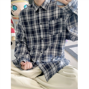 现货~ 格子大码长袖衬衫 C5887/特P20 藏青色图片