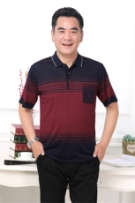 2025新款夏季爸爸装真口袋短袖t恤中老年男装翻领休闲冰丝POLO衫，男装T恤，星座1109
