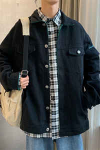 JK959/P75秋装新款撞色男士工装夹克男青少年大码宽松外套男图片