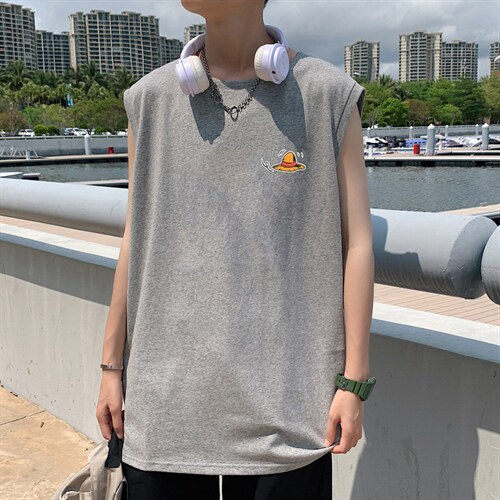 ！港风2023夏季无袖背心男加肥加大码宽松短袖T恤男BX245-P20,男装背心/马甲,电商B371