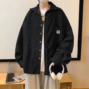 克莱因蓝外套男生复古宽松港风日系灯芯绒衬衫C15P36图片