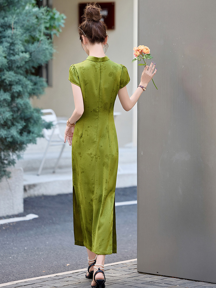 2025年夏季新中式缎面蝴蝶提花连衣裙女,女装连衣裙,曼娅璐