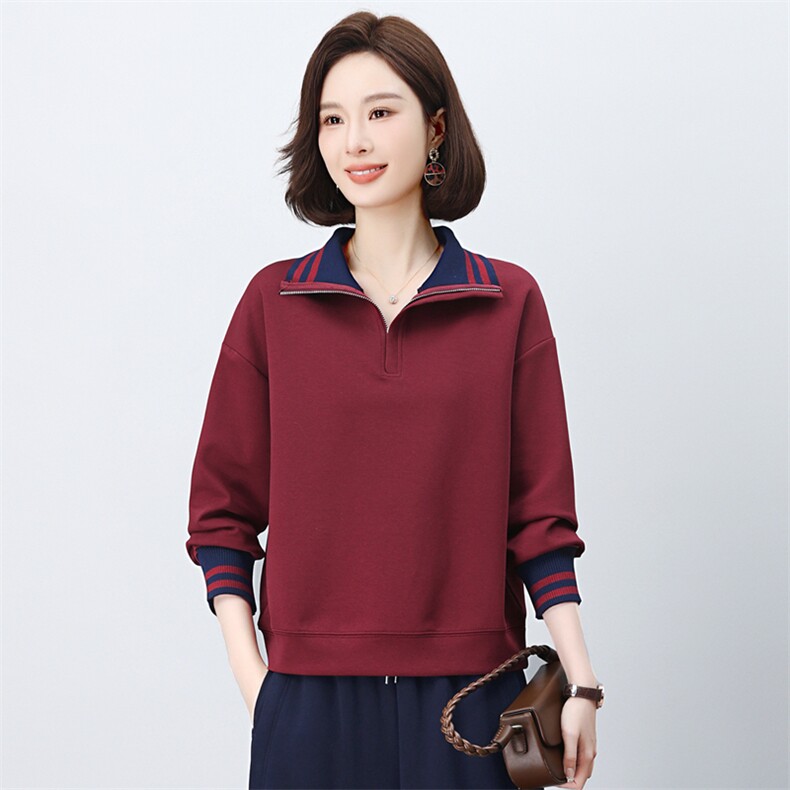 长期有货立领卫衣女2026年春秋新款洋气小个子半拉链条纹休闲上衣，女装卫衣/绒衫，璐依舞