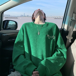 高克重420g华棉英文花朵刺绣扎染大码长袖卫衣男W5442-特P40控78图片
