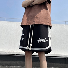 港风夏款男短裤五角星字母印花条纹短裤D040P33，男装牛仔裤，星座1013-1