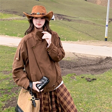 巨好看麂皮绒短外套女春秋2025新款小个子流行爆款超火机车服上衣，女装短外套，2C325