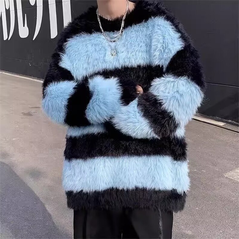 秋冬水貂绒条纹毛衣男圆领套头休闲潮牌韩系百搭针织衫MY027-P59，男装针织衫/毛衣，星座208-5