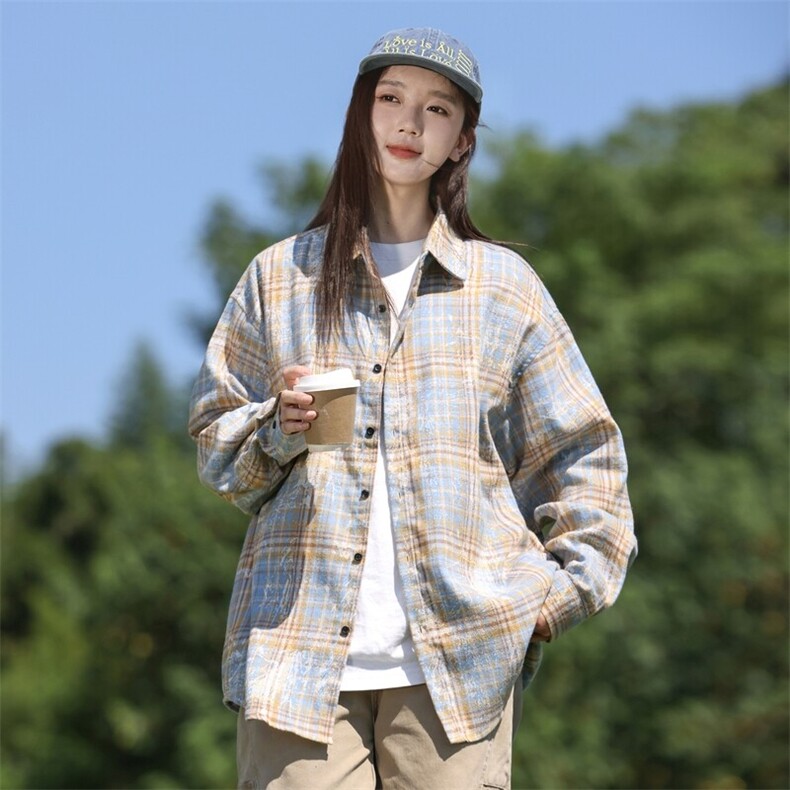 25年春季格子衬衫长袖大码宽松落肩现货DS-C323-1-2385-特批35,男装衬衫,电商C323-1