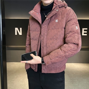 9508-M-4XL-P225标50绒店主风男士休闲满印休闲连帽羽绒服外套图片