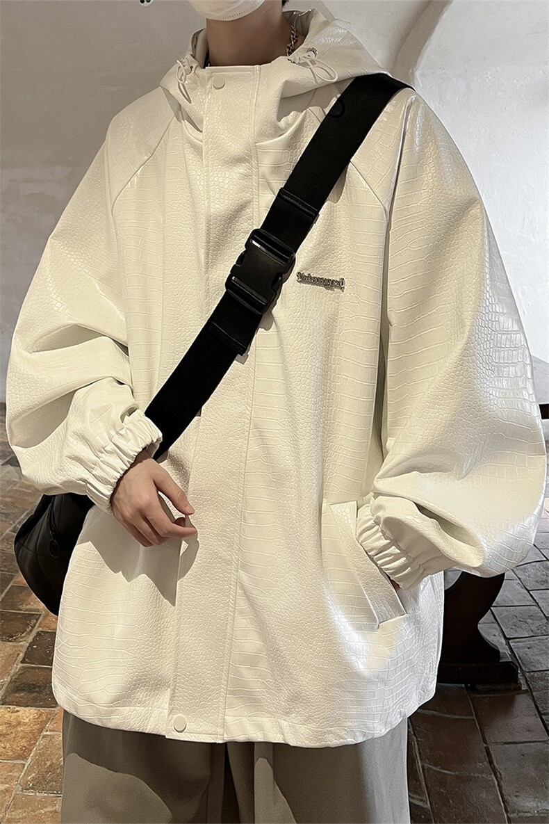 1港风连帽大码大皂风夹克男鳄鱼纹皮衣冲锋衣夹克JK8744P90控128,男装夹克,星座226-2