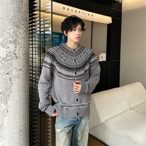 美式提花针织衬衫男女秋外套慵懒松弛感穿搭毛衣开衫MY09817-P58图片