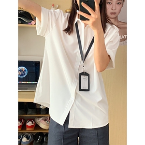 薄款冰丝短袖衬衫男简约纯色垂感休闲痞帅衬衣 CS288-P20图片