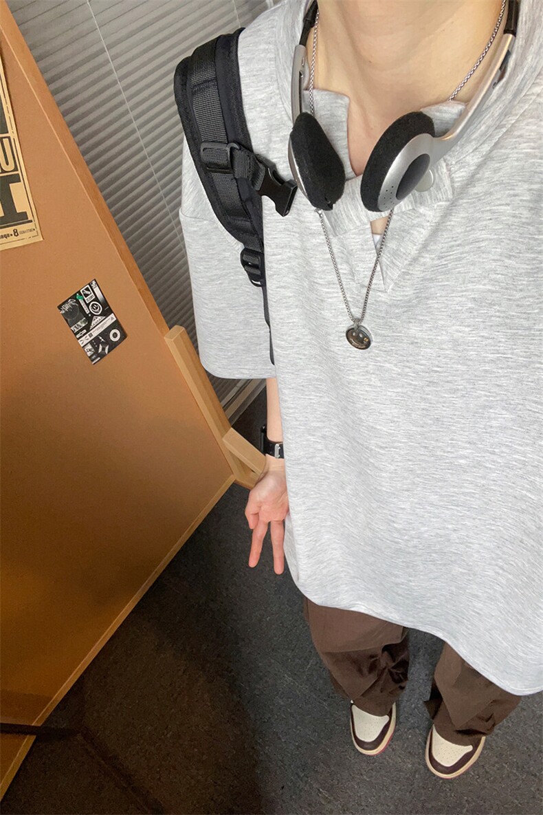 纽扣V领设计感短袖T恤男夏季重磅潮牌宽松半袖T恤T3642-特价P25,男装T恤,电商A007