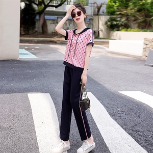 时尚套装女夏季妈妈装2023新款宽松大码夏装小个子休闲两件套现货图片