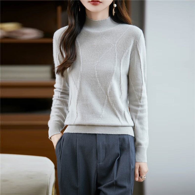 秋冬半高领100纯羊毛衫女宽松显瘦套头毛衣内搭针织打底保暖上衣，女装羊毛衫，绒汀羊绒
