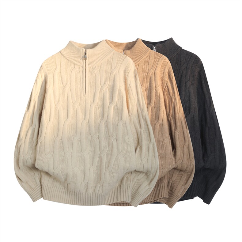 9966-特P55季时尚半高领毛衣套头衫男针织衫纯色立领麻花外套，男装针织衫/毛衣，电商D310B