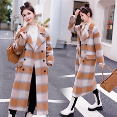 【bao款现货】2023秋冬渐变格子双面羊毛大衣长款西装领外套70毛，女装双面呢大衣，雅静靓衣