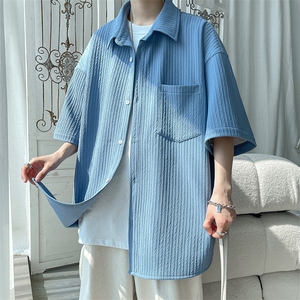 特批35无差价2024夏冰丝垂坠感休闲衬衣男士小众大码短袖衬衫C844图片