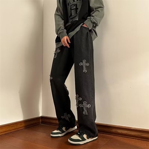 美式水洗牛仔裤潮流痞帅男裤子ins高街休闲直筒拖地裤N6018-p40图片