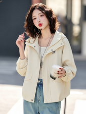 （现货）休闲时尚外套女百搭小个子风衣连帽短款上衣，女装短外套，韩蔻秀