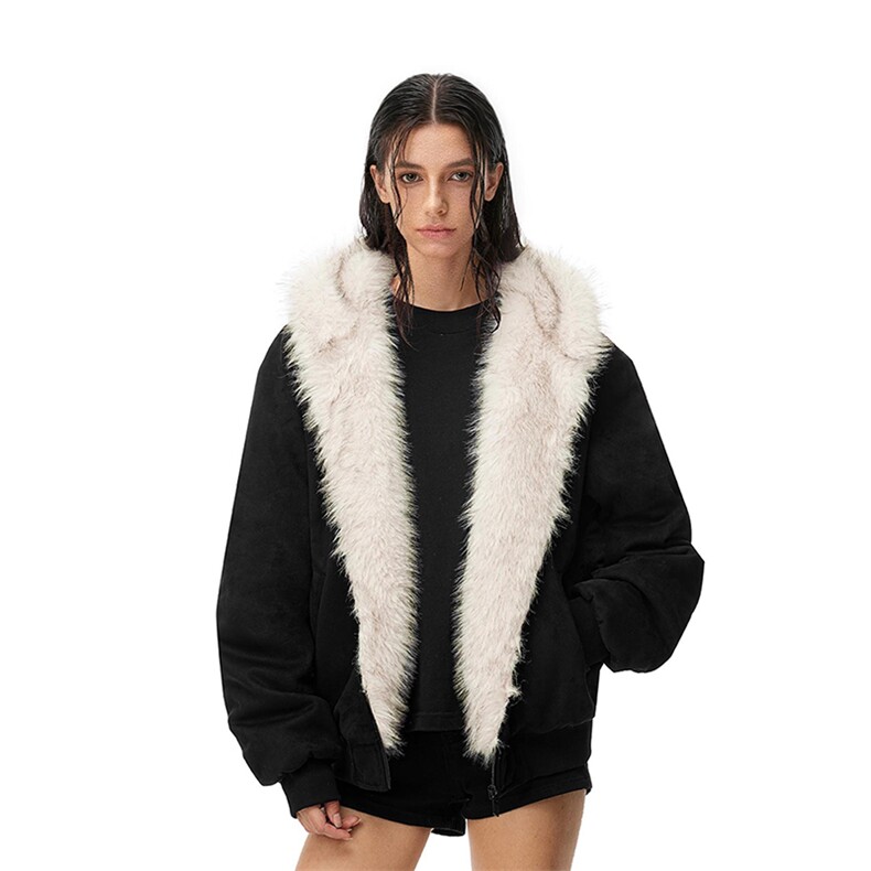 现货重磅硬挺boxy羽绒棉衣座山雕猫耳大毛毛领麂皮棉服冬外套，男装棉衣，电商A486-1